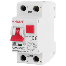 Вимикач диференціального струму із захистом від надструмів Enext e.rcbo.pro.2.C25.30, 1P+N, 25А, С, тип А, 30