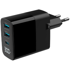 Мережевий зарядний пристрій Gembird TA-UC-PDQC30LCD-BK-02 2хUSB-A (QC3.0 18W) + 1хType-C (PD20W)