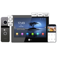 Комплект відеодомофону Neolight ALPHA Hybrid Black + SOLO IPW Graphite з кутком, PoE адаптер для панелі виклику
