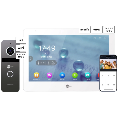 Комплект відеодомофону Neolight MEZZO Hybrid + SOLO IPW Graphite з кутком, PoE адаптер для панелі виклику