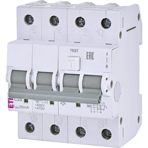 Дифавтомат ЕТІ KZS-4M 3p+N 25/0.03 6kA