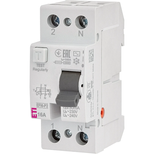 Реле диференційне (ПЗВ) ЕТІ 2р EFI6-P2 16/0,03 тип AC (6kA)