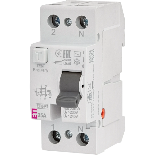 Реле диференційне (ПЗВ) ЕТІ 2р EFI6-P2 25/0,03 тип AC (6kA)
