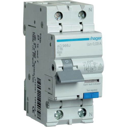 Дифавтомат Hager 1+N С16/30mA 6кА, тип-A AD966J