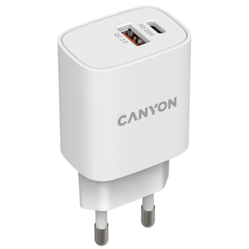 Мережевий зарядний пристрiй Canyon H-08 white (QC18W/PD 20W)