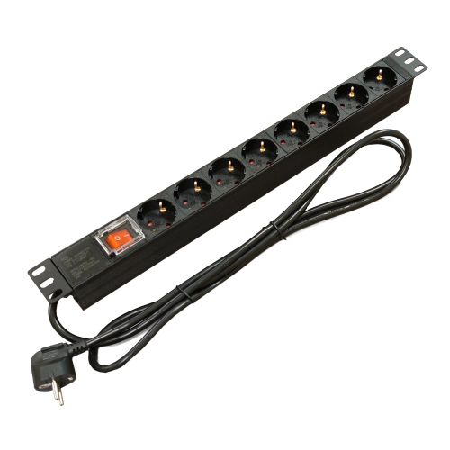 Блок 19" на 8 роз. нім. станд., 16А, 1U, з вимикачем, шнур 1.8м Kingda