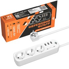 Подовжувач мережевий (фільтр) PREMIUM LP-X3-USB-2