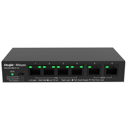 Комутатор 6 портів некерований Ruijie Reyee RG-ES106D-P V2 PoE