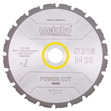 Пильний диск 216x30, Z20 WZ 5° neg. Metabo "power cut wood - professional" (628230000)