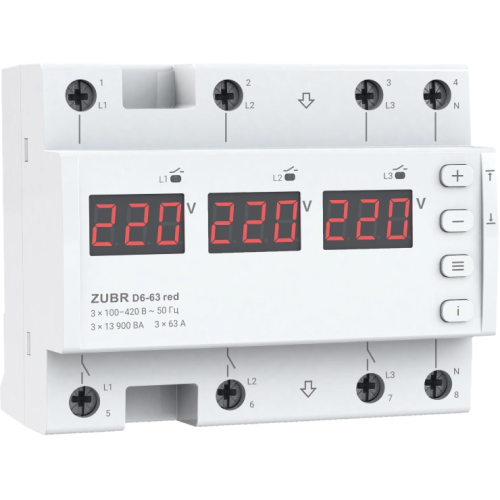 Трифазне реле напруги ZUBR D6-63 red