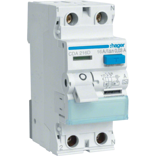Диференціальне реле 2P, 6kA, 16A, 30mA, A, Hager CDA216D