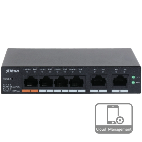 Комутатор 6 портів керований Dahua DH-CS4006-4ET-60 PoE