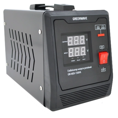 Стабілізатор напруги релейний 1xShuko, DC140-260V, AC220±8%, BOX Green Wave Mauser 1500VA (1050Вт)