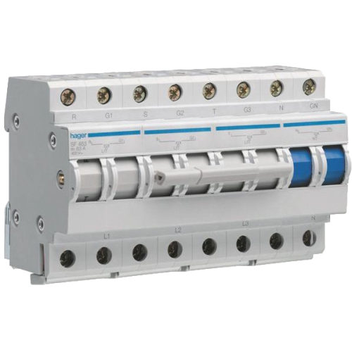 Перемикач вводу резерва Hager SF463 400В/63A, 3+N, 8м