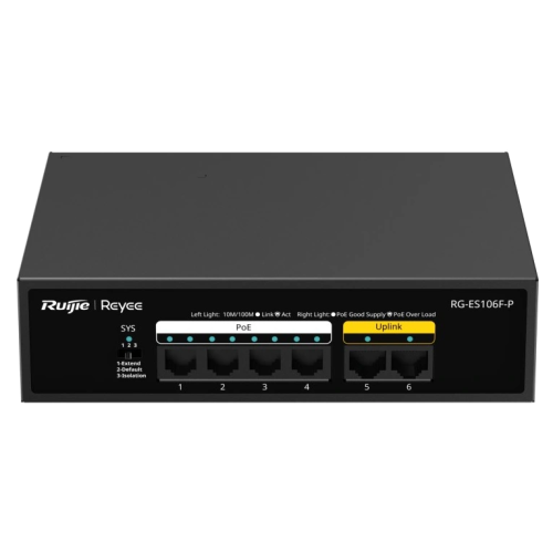 Комутатор 6 портів некерований Ruijie Reyee RG-ES106F-P PoE